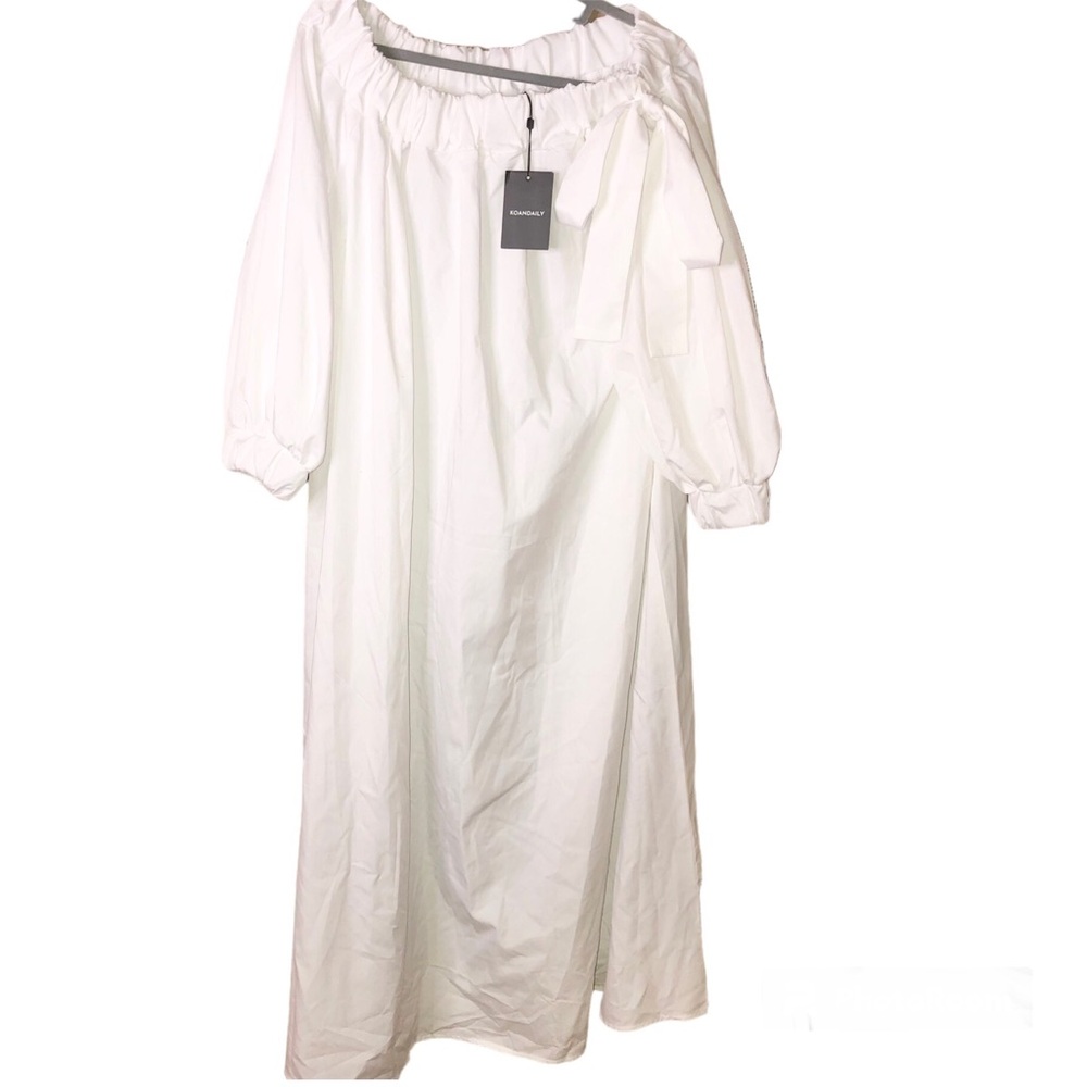 Koandaily cotton blend off shoulder tie bow maxi dress white size‎ small